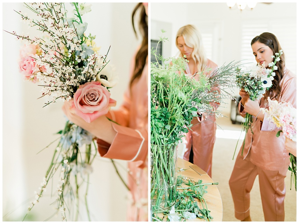 Image of Bridesmaids making their own bouquets before the wedding. DIY Bridesmaid Bouquet Party! 
