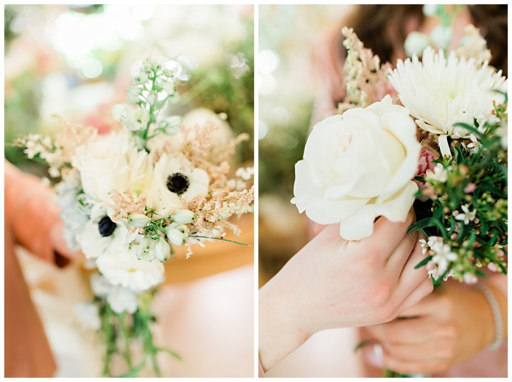 Bridesmaids made their own bouquets for the wedding.  Beautiful neutral flowers in a garden bouquet. 